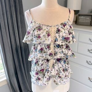 Love Change Floral Tiered Tank Womens Small Crochet Lace